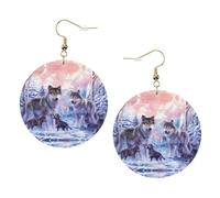 YzgWjBhd Wolves Family Earrings for Women Girls, Stylish Round Leather Dangle with Silver Hook, Ideal Drop Earrings Gift for Woman