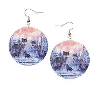 YzgWjBhd Wolves Family Earrings for Women Girls, Stylish Round Leather Dangle with Silver Hook, Ideal Drop Earrings Gift for Woman