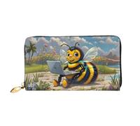 YzgWjBhd Working Bee Print Leather Wallet, Stylish Women's Wallet with Credit Card Holders Money Organizer, Black, One Size