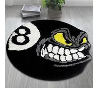 YZHGQZDH Angry 8-Ball Round Area Rug, Multi-Size Black Tufted Polyester Carpet, Suitable for Bedroom, Living Room, Bathroom Decoration(60cm)