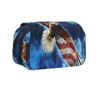 YZHYWJFF American Eagle Print Double Clamshell Pen Case with 2 Zipper Pockets, Perfect for School, Sketching, and Travel