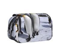 YZHYWJFF Arctic Animals Penguins Print Double Clamshell Pen Case with 2 Zipper Pockets, Perfect for School, Sketching, and Travel