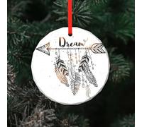 YZHYWJFF Arrow Feather Dream Printed Circular Glass Pendant, Christmas Tree Decoration