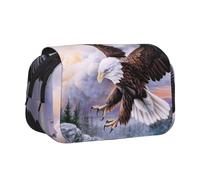 YZHYWJFF Bald Eagle Print Double Clamshell Pen Case with 2 Zipper Pockets, Perfect for School, Sketching, and Travel
