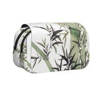 YZHYWJFF Bamboo Bird Pattern Print Double Clamshell Pen Case with 2 Zipper Pockets, Perfect for School, Sketching, and Travel