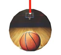 YZHYWJFF Basketball Arena Printed Circular Glass Pendant, Christmas Tree Decoration