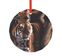 YZHYWJFF Bengal Tiger Printed Circular Glass Pendant, Christmas Tree Decoration
