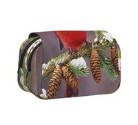 YZHYWJFF Bird Branch Print Double Clamshell Pen Case with 2 Zipper Pockets, Perfect for School, Sketching, and Travel
