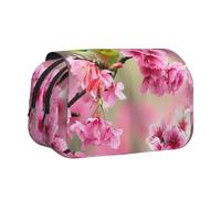 YZHYWJFF Bird in Peach Tree Print Double Clamshell Pen Case with 2 Zipper Pockets, Perfect for School, Sketching, and Travel