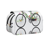 YZHYWJFF Birds Flowers On Bikes Print Double Clamshell Pen Case with 2 Zipper Pockets, Perfect for School, Sketching, and Travel