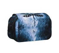 YZHYWJFF Black Dragonfly Print Double Clamshell Pen Case with 2 Zipper Pockets, Perfect for School, Sketching, and Travel