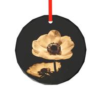 YZHYWJFF Blooming Flowers Black Printed Circular Glass Pendant, Christmas Tree Decoration