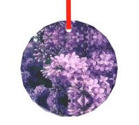 YZHYWJFF Blooming Purple Flowers Printed Circular Glass Pendant, Christmas Tree Decoration