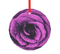 YZHYWJFF Blooming Rose Flower Printed Circular Glass Pendant, Christmas Tree Decoration