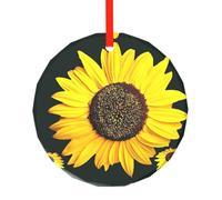 YZHYWJFF Blooming Sunflower Printed Circular Glass Pendant, Christmas Tree Decoration