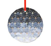 YZHYWJFF Blue Hexagons And Diamonds Printed Circular Glass Pendant, Christmas Tree Decoration