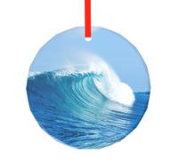 YZHYWJFF Blue Ocean Wave Printed Circular Glass Pendant, Christmas Tree Decoration