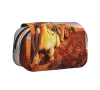 YZHYWJFF Camels Rest Desert Print Double Clamshell Pen Case with 2 Zipper Pockets, Perfect for School, Sketching, and Travel