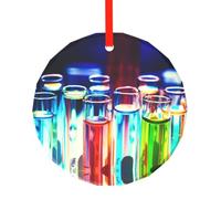 YZHYWJFF Chemistry Test Tube Printed Circular Glass Pendant, Christmas Tree Decoration