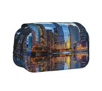 YZHYWJFF Chicago Illinois USA Print Double Clamshell Pen Case with 2 Zipper Pockets, Perfect for School, Sketching, and Travel