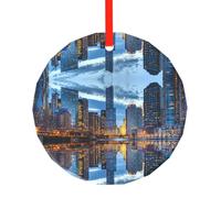 YZHYWJFF Chicago Illinois Usa Printed Circular Glass Pendant, Christmas Tree Decoration