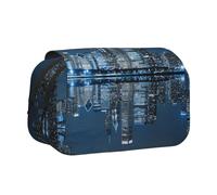 YZHYWJFF Chicago Reflected Print Double Clamshell Pen Case with 2 Zipper Pockets, Perfect for School, Sketching, and Travel