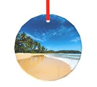 YZHYWJFF Clear Sky Wave Beach Printed Circular Glass Pendant, Christmas Tree Decoration