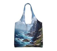 YZHYWJFF Cliff Coast Printed Reusable Commuter Bill Of Lading Shoulder Women'S Shopping Bag, Suitable For Daily Use