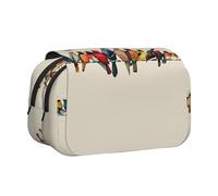 YZHYWJFF Colorful Bird Print Double Clamshell Pen Case with 2 Zipper Pockets, Perfect for School, Sketching, and Travel