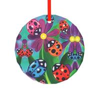 YZHYWJFF Colorful Ladybird Printed Circular Glass Pendant, Christmas Tree Decoration