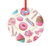 YZHYWJFF Colorful Sweet Lollipop Cupcake Donut Printed Circular Glass Pendant, Christmas Tree Decoration