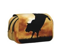 YZHYWJFF Cool Bull Riding Print Double Clamshell Pen Case with 2 Zipper Pockets, Perfect for School, Sketching, and Travel