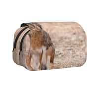 YZHYWJFF Curious Bunny Rabbit Print Double Clamshell Pen Case with 2 Zipper Pockets, Perfect for School, Sketching, and Travel