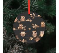 YZHYWJFF Cute Brown Cartoon Owls Printed Circular Glass Pendant, Christmas Tree Decoration