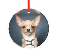 YZHYWJFF Cute Chihuahua Printed Circular Glass Pendant, Christmas Tree Decoration