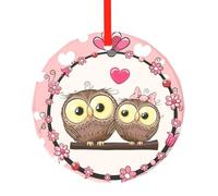 YZHYWJFF Cute Owls Printed Circular Glass Pendant, Christmas Tree Decoration