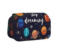 YZHYWJFF Cute Planet Print Double Clamshell Pen Case with 2 Zipper Pockets, Perfect for School, Sketching, and Travel