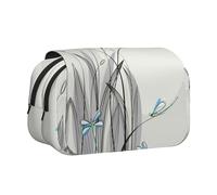 YZHYWJFF Dragonflies On Flowers and Branches Print Double Clamshell Pen Case with 2 Zipper Pockets, Perfect for School, Sketching, and Travel