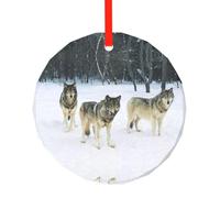 YZHYWJFF Elegant Wolf Printed Circular Glass Pendant, Christmas Tree Decoration