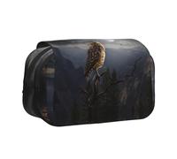 YZHYWJFF Evil Owl Print Double Clamshell Pen Case with 2 Zipper Pockets, Perfect for School, Sketching, and Travel