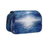 YZHYWJFF Falling Star Moon Print Double Clamshell Pen Case with 2 Zipper Pockets, Perfect for School, Sketching, and Travel