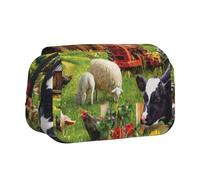 YZHYWJFF Farm Animals Print Double Clamshell Pen Case with 2 Zipper Pockets, Perfect for School, Sketching, and Travel