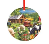 YZHYWJFF Farm Animals Printed Circular Glass Pendant, Christmas Tree Decoration