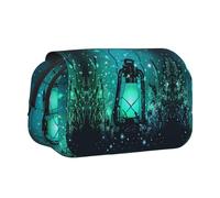 YZHYWJFF Fireflies and Lantern Print Double Clamshell Pen Case with 2 Zipper Pockets, Perfect for School, Sketching, and Travel