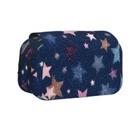 YZHYWJFF Five Point Star Print Double Clamshell Pen Case with 2 Zipper Pockets, Perfect for School, Sketching, and Travel