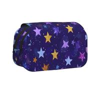 YZHYWJFF Five Point Star Print Double Clamshell Pen Case with 2 Zipper Pockets, Perfect for School, Sketching, and Travel