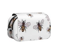 YZHYWJFF Funny Bees Print Double Clamshell Pen Case with 2 Zipper Pockets, Perfect for School, Sketching, and Travel