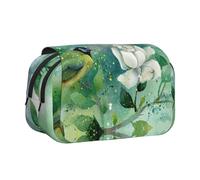 YZHYWJFF Gardenia Flowers Birds Print Double Clamshell Pen Case with 2 Zipper Pockets, Perfect for School, Sketching, and Travel