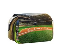 YZHYWJFF Green Baseball Field Backdrop Print Double Clamshell Pen Case with 2 Zipper Pockets, Perfect for School, Sketching, and Travel
