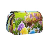 YZHYWJFF Happy Easter Print Double Clamshell Pen Case with 2 Zipper Pockets, Perfect for School, Sketching, and Travel